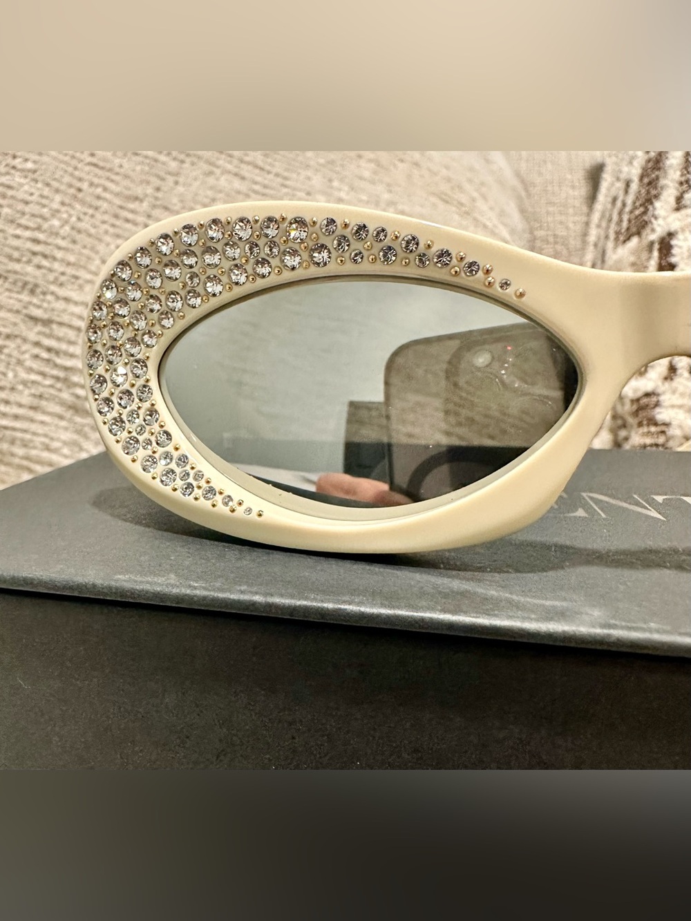 Valentino Eyewear Creme Cat-Eye Crystal Frame Sunglasses - Picture 3 of 11